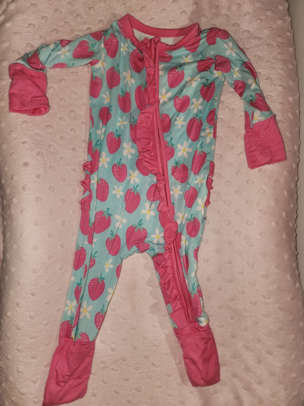 Pink Strawberry Print Baby One-Piece Romper 3-6m